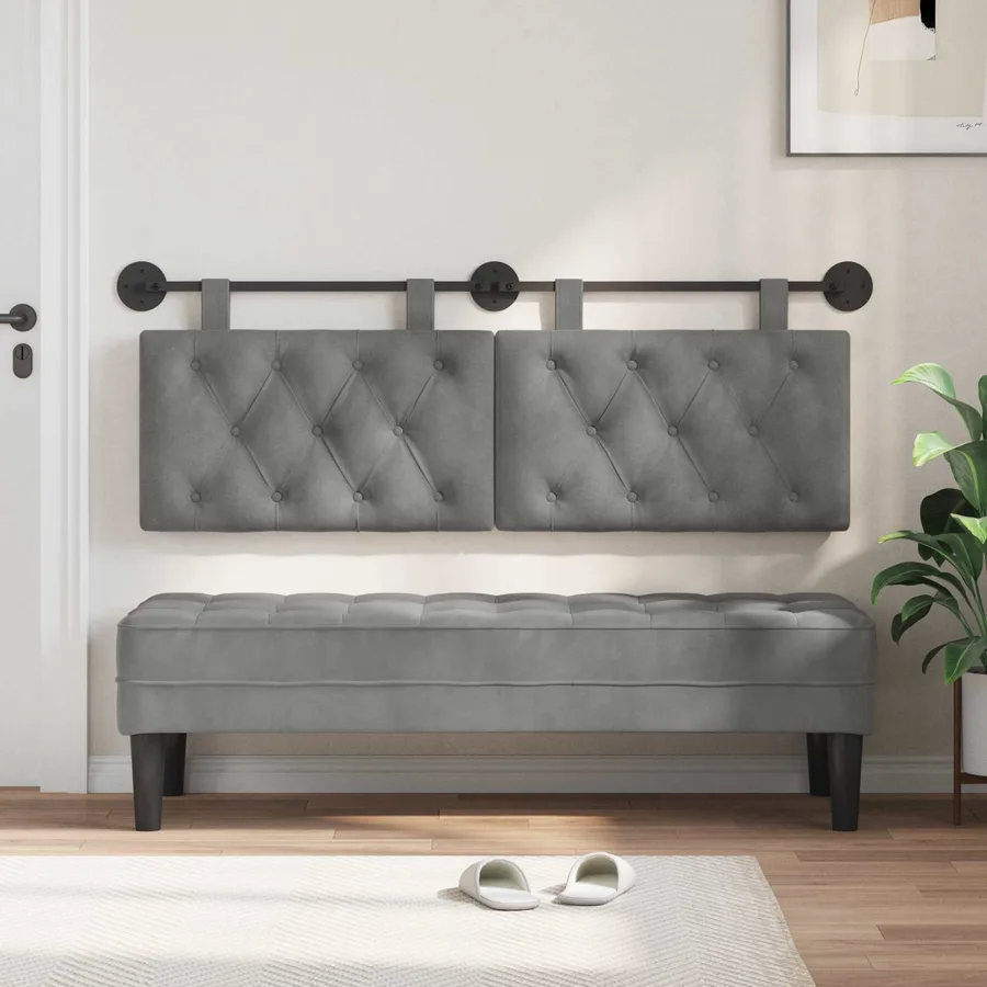 Tête de lit suspendue Avec lumière LED Gris foncé Velours - 3