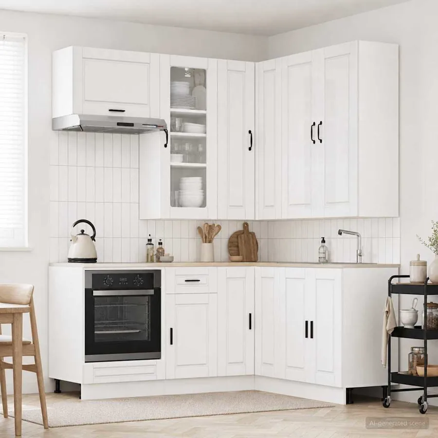 Unité de cuisine PORTO 8 pcs Blanc brillant Bois d'ingénierie
