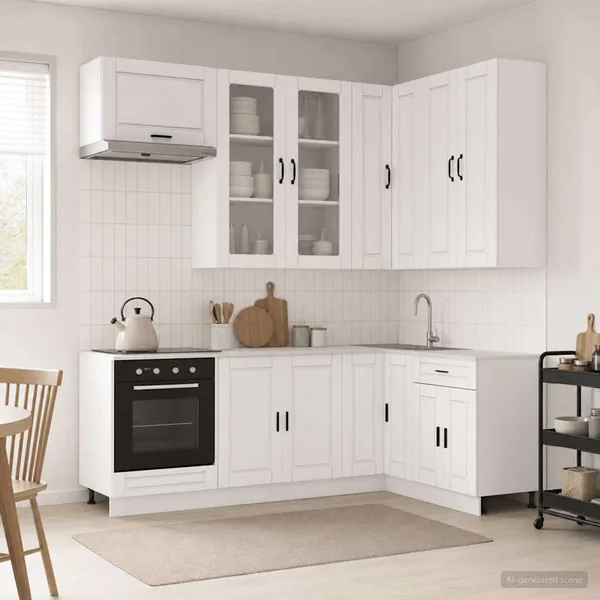 Unité de cuisine PORTO 8 pcs Blanc brillant Bois d'ingénierie