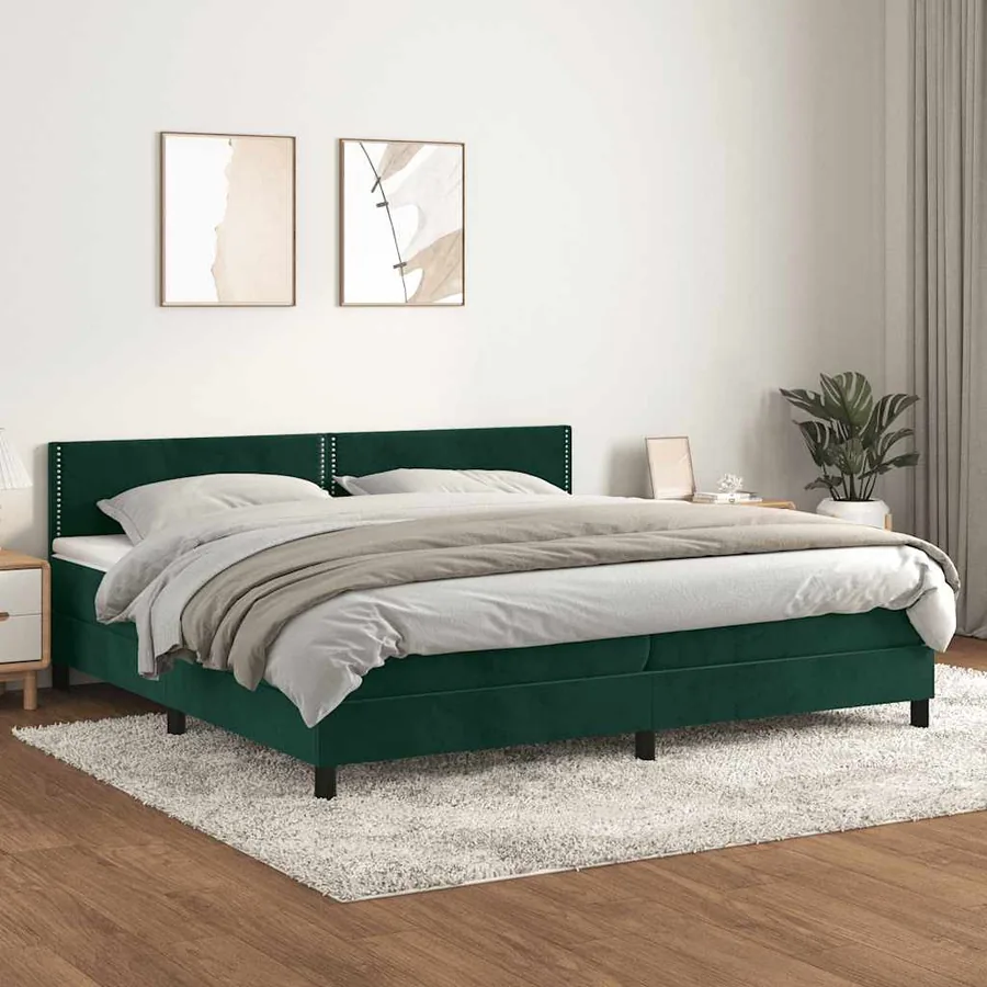Sommier à lattes de lit et matelas Vert foncé 200x200cm Velours