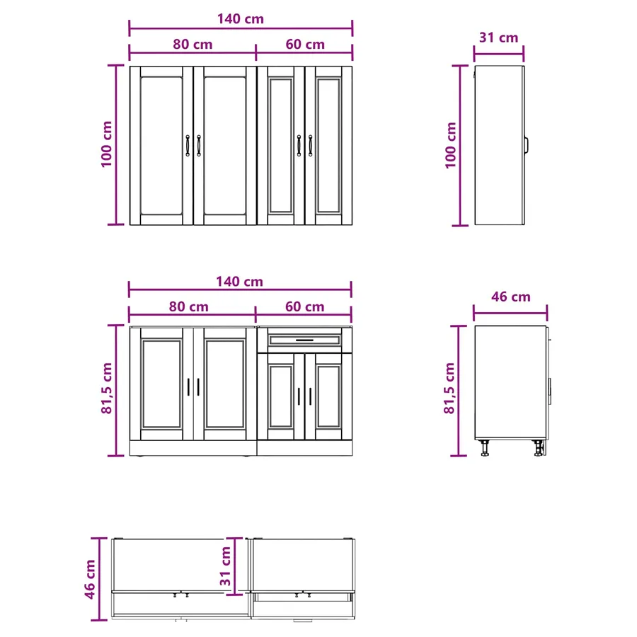 Unité de cuisine PORTO 4 pcs Blanc brillant Bois d'ingénierie - 7