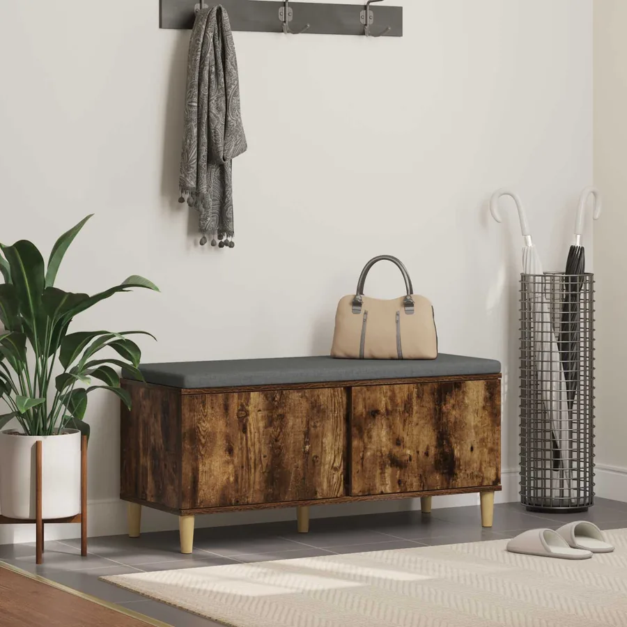 Banc d'entrée avec coussin Chêne Fumé 100 x 38 x 46 cm