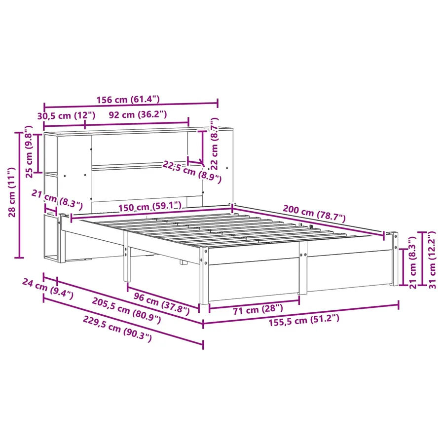 Cadre de lit avec tête de lit de rangement 2 pcs Cire marron - 11