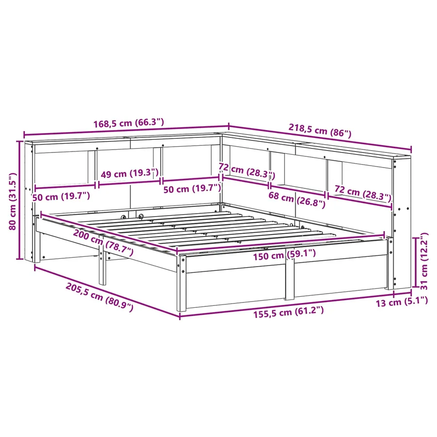 Lit Bibliothèque avec stockage 2 pcs Cire marron 200 x 150 cm - 12