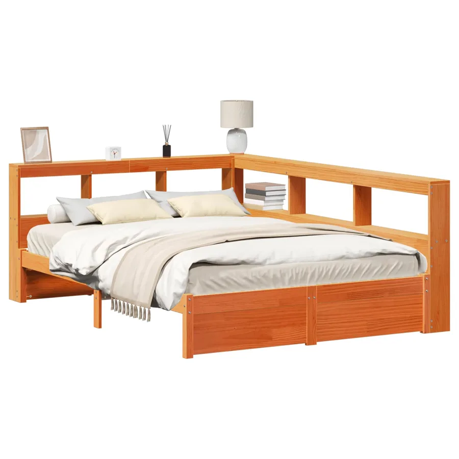 Lit Bibliothèque avec stockage 2 pcs Cire marron 200 x 150 cm - 2