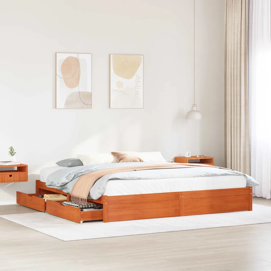 Cadre de lit Cire marron 200 x 200 cm Bois de Pin Massif