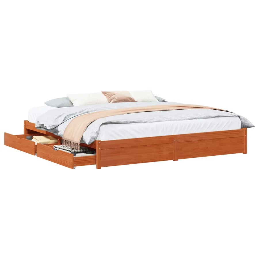 Cadre de lit Cire marron 200 x 200 cm Bois de Pin Massif - 2