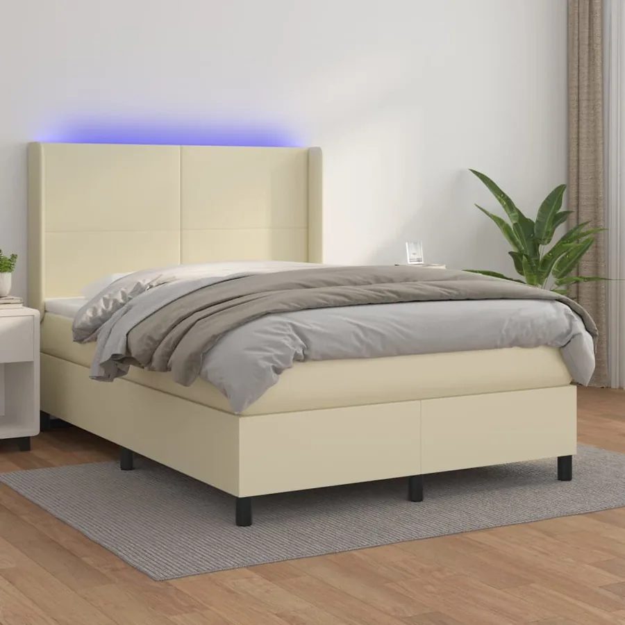 Sommier à lattes de lit matelas LED Crème 140x190 cm Similicuir