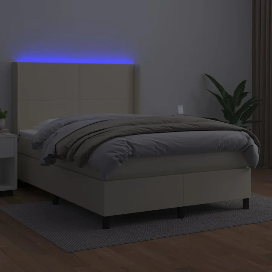 Sommier à lattes de lit matelas LED Crème 140x190 cm Similicuir - 3