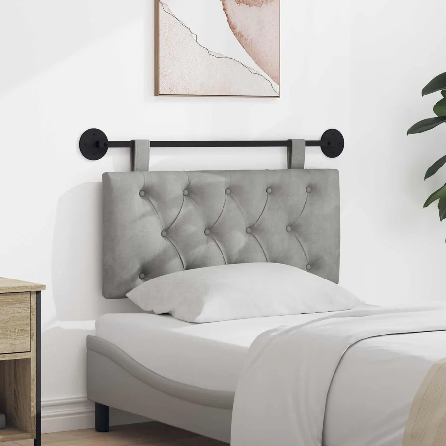 Tête de lit suspendue Avec lumière LED Gris clair Velours