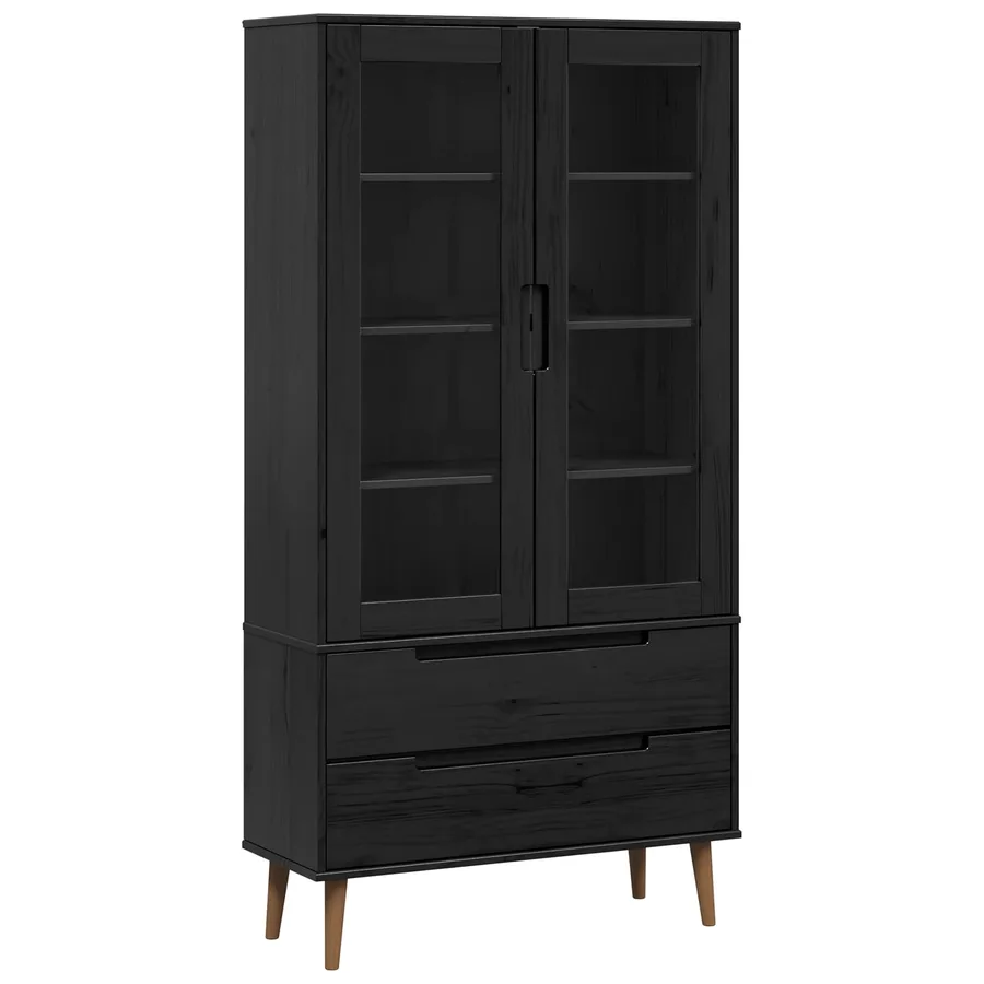 Vitrine en Verre MOLDE 90 x 35 x 175 cm Bois de pin massif Noir - 2