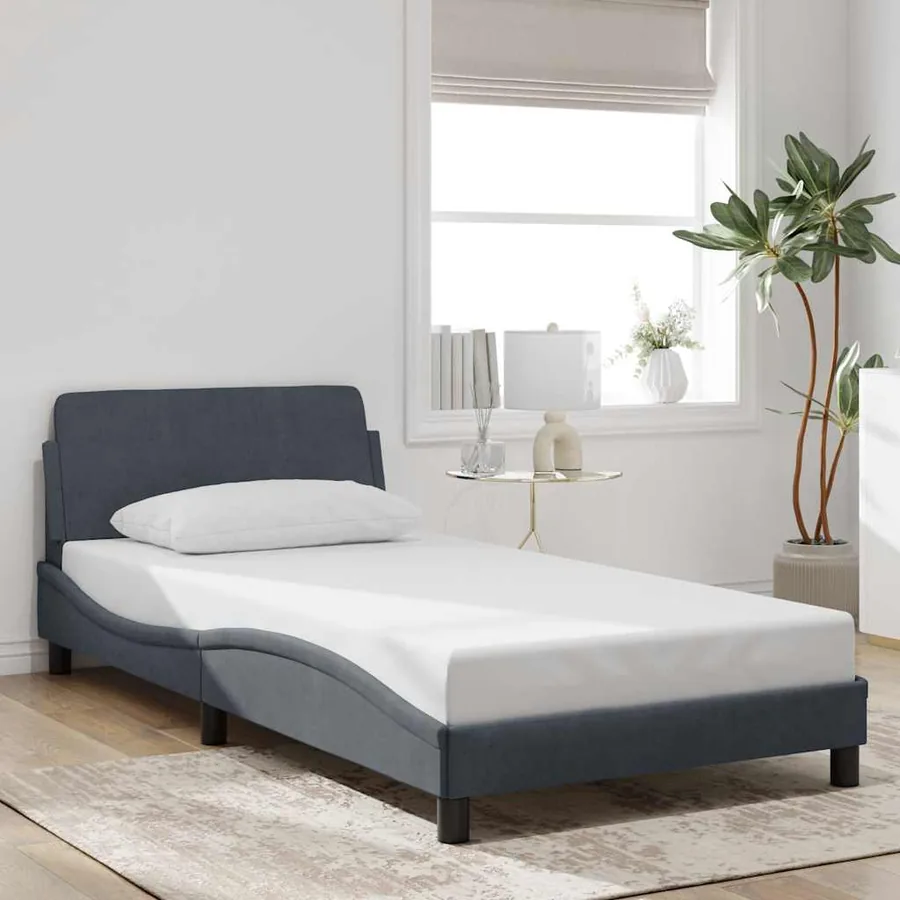 Cadre de lit Dover gris foncé 100x203 cm velours