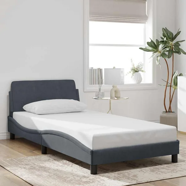 Cadre de lit Dover gris foncé 100x203 cm velours