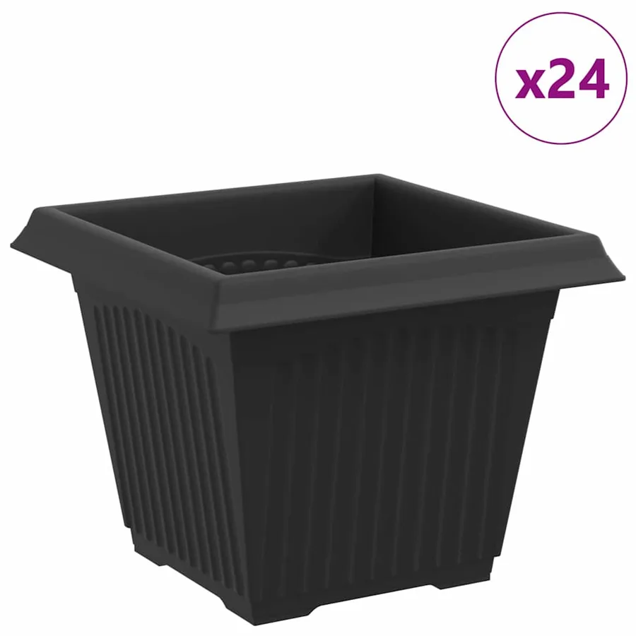 Pot de Fleurs Carré 24 pcs Noir 33 x 33 x 26 cm Plastique - 2