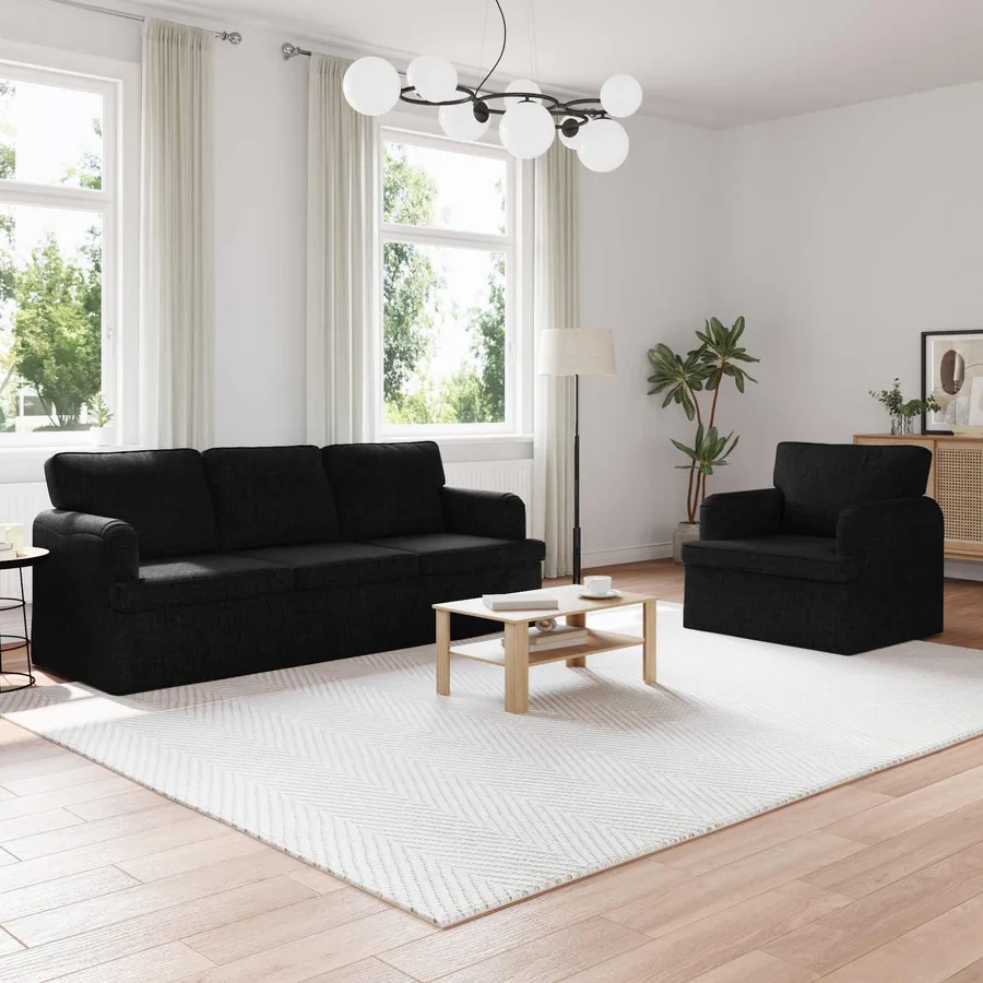 Ensemble de Canapés 2 pcs Noir 201 x 80 x 85 cm tissu