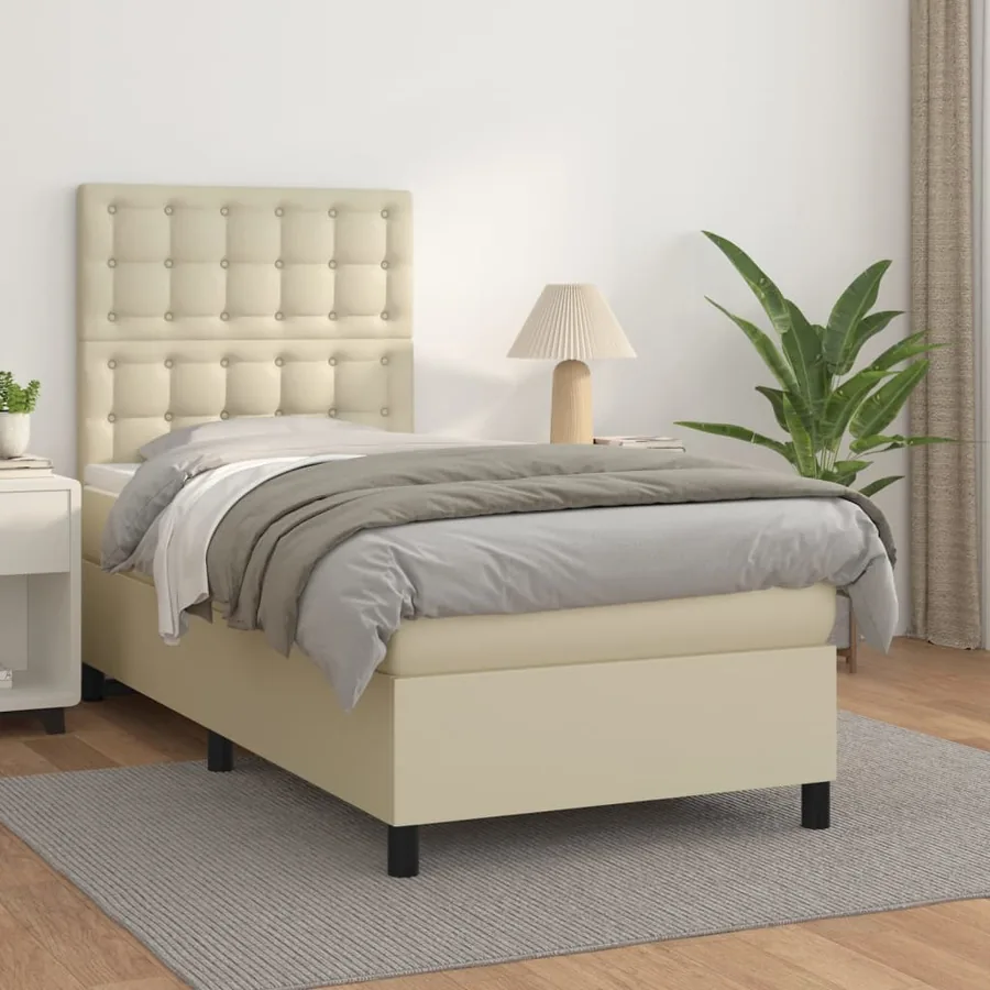 Sommier à lattes de lit avec matelas Crème 80x200 cm Similicuir