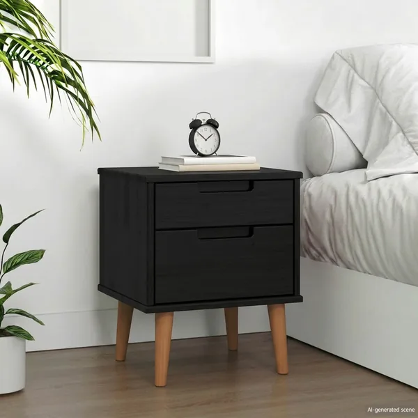 Table de chevet MOLDE Noir 40 x 35 x 48 cm Bois de pin massif