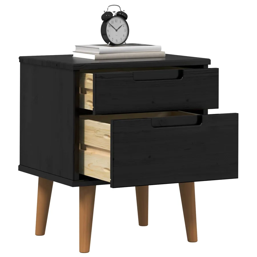 Table de chevet MOLDE Noir 40 x 35 x 48 cm Bois de pin massif - 3