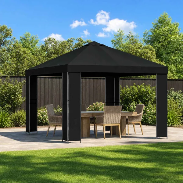 Pavillon 3 x 3 m Noir Polyester et Acier 190 gsm
