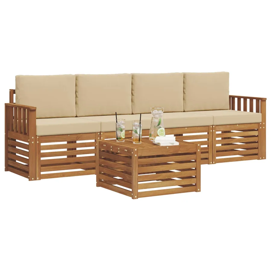 Ensemble de canapés d'extérieur 5 pcs Naturel et Beige - 3