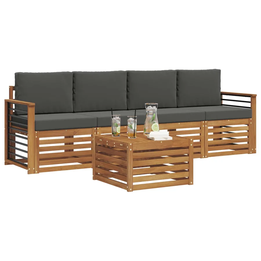 Ensemble de canapés d'extérieur 5 pcs Naturel et Anthracite - 3