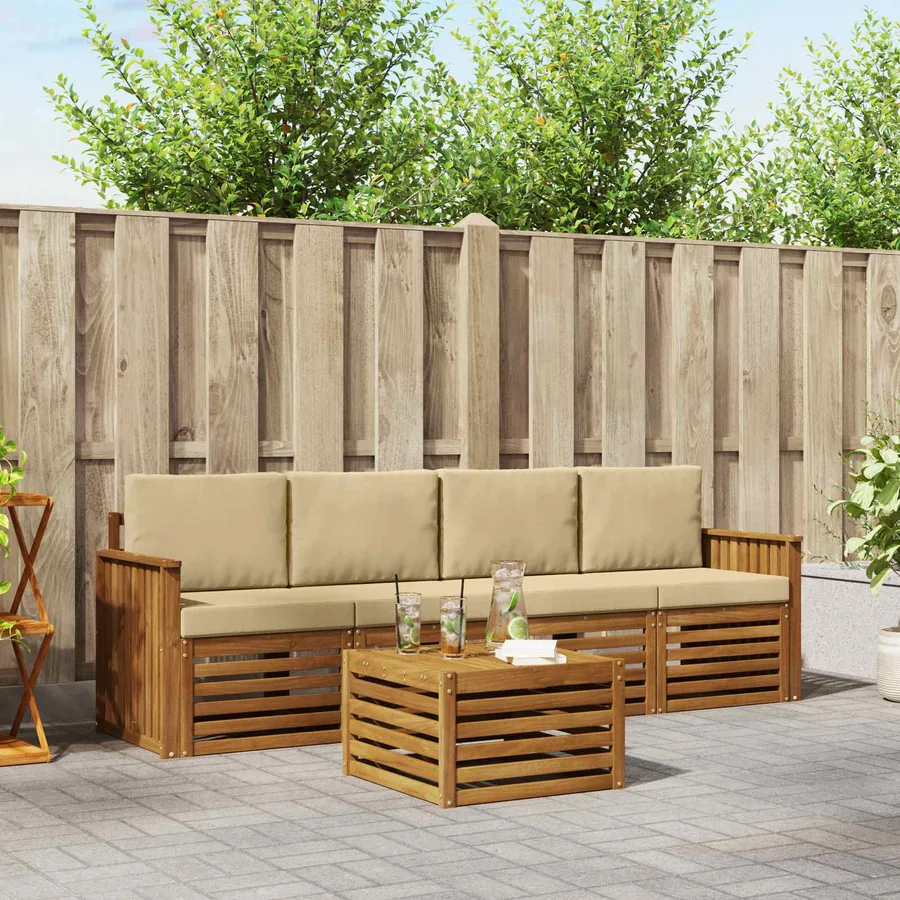 Ensemble de canapés d'extérieur 5 pcs Naturel et Beige