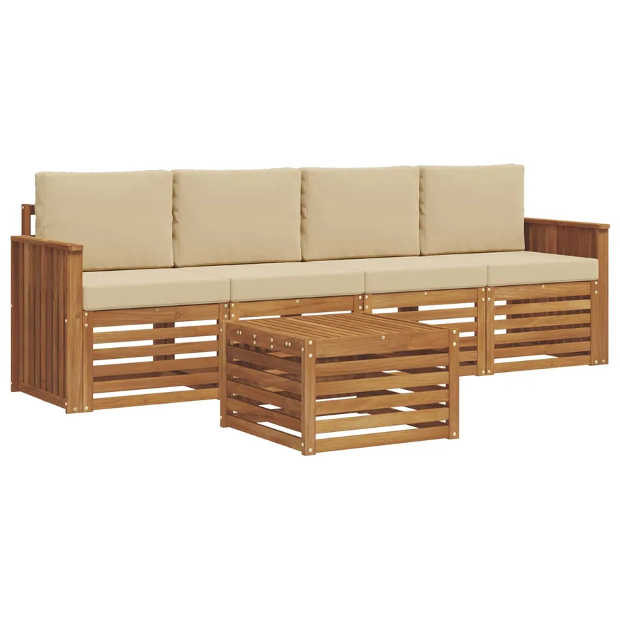 Ensemble de canapés d'extérieur 5 pcs Naturel et Beige - 2