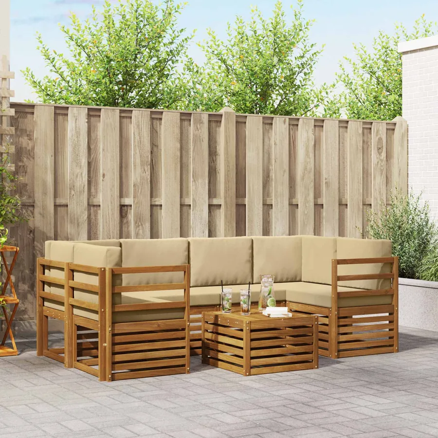Ensemble de canapés d'extérieur 7 pcs Naturel et Beige