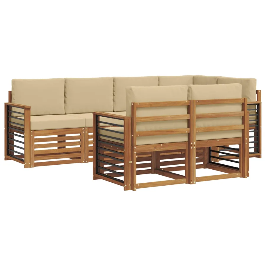 Ensemble de canapé d'angle avec coussin 7 pcs Naturel et Beige - 2
