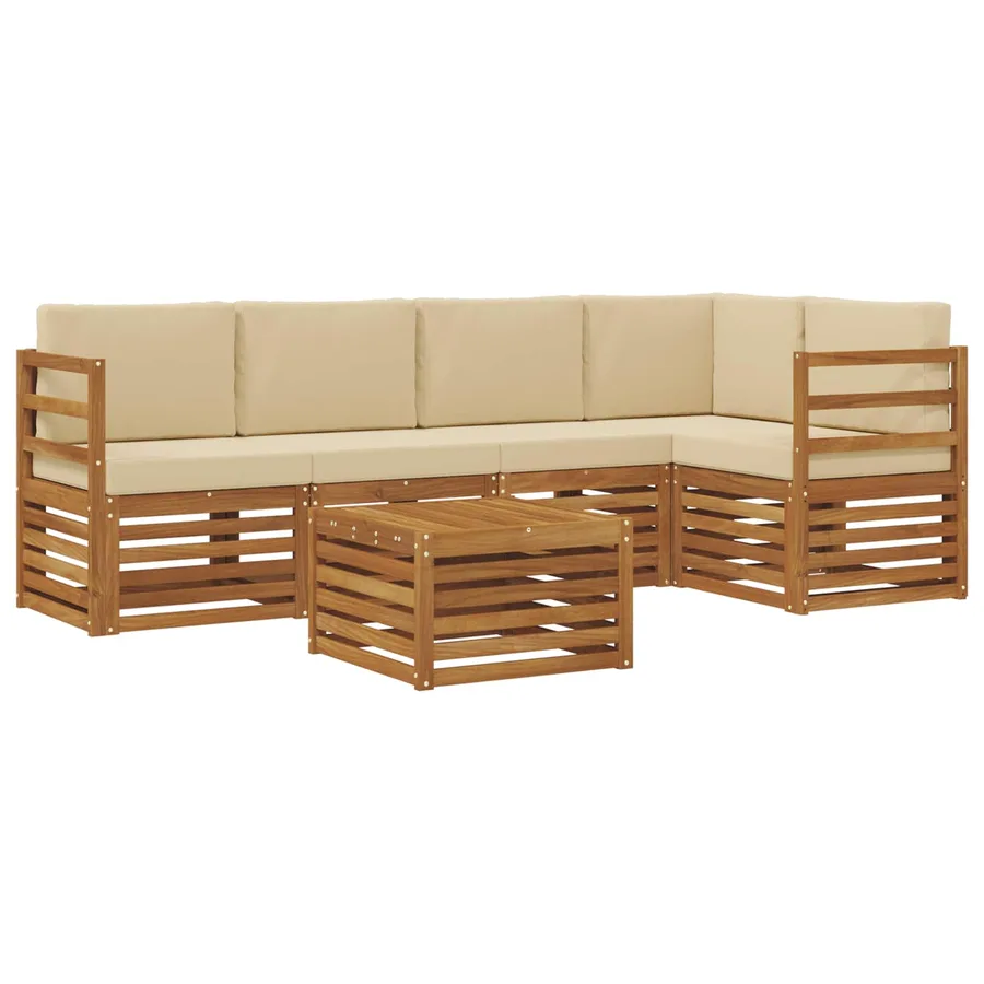 Ensemble de canapé d'angle avec coussin 6 pcs Naturel et Beige - 2