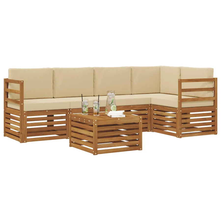 Ensemble de canapé d'angle avec coussin 6 pcs Naturel et Beige - 3