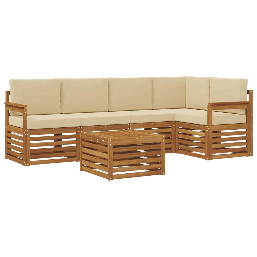 Ensemble de canapé d'angle avec coussin 6 pcs Naturel et Beige - 2