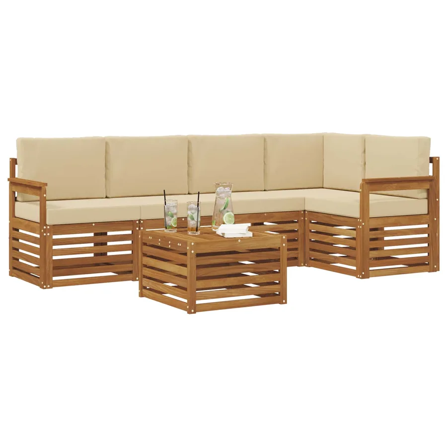 Ensemble de canapé d'angle avec coussin 6 pcs Naturel et Beige - 3