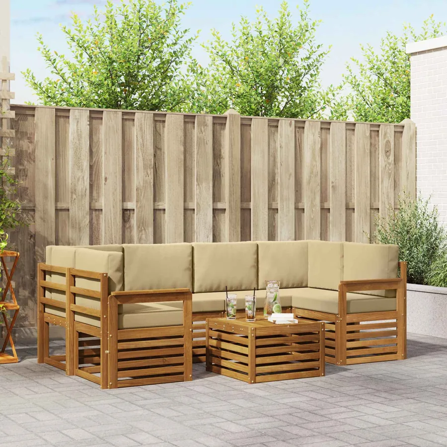 Ensemble de canapés d'extérieur 7 pcs Naturel et Beige