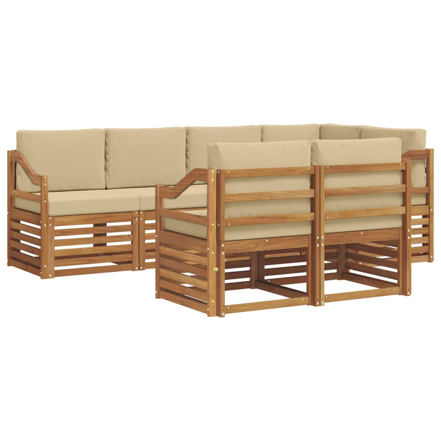 Ensemble de canapé d'angle avec coussin 7 pcs Naturel et Beige - 2