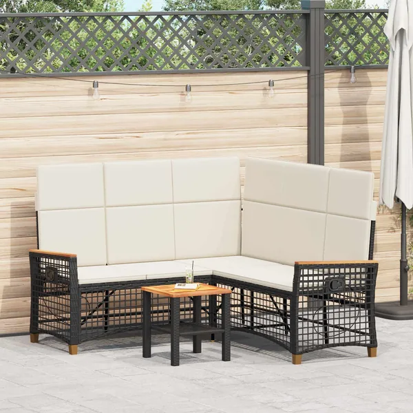 Ensemble de canapés inclinables de jardin Noir et blanc crème