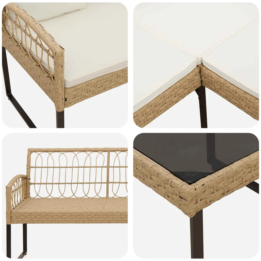 Ensemble de canapé de jardin avec coussin 2 pcs Naturel - 6