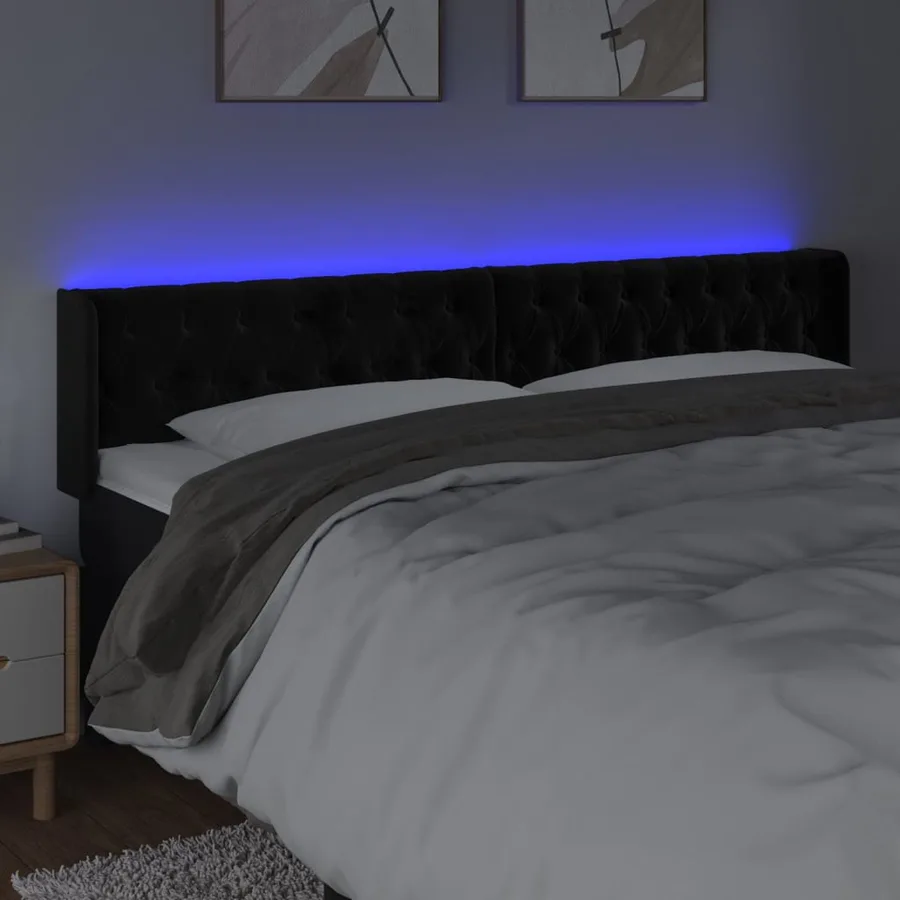Tête de lit à LED Noir 203x16x78/88 cm Velours - 4
