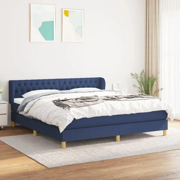 Sommier à lattes de lit avec matelas Bleu 180x200 cm Tissu