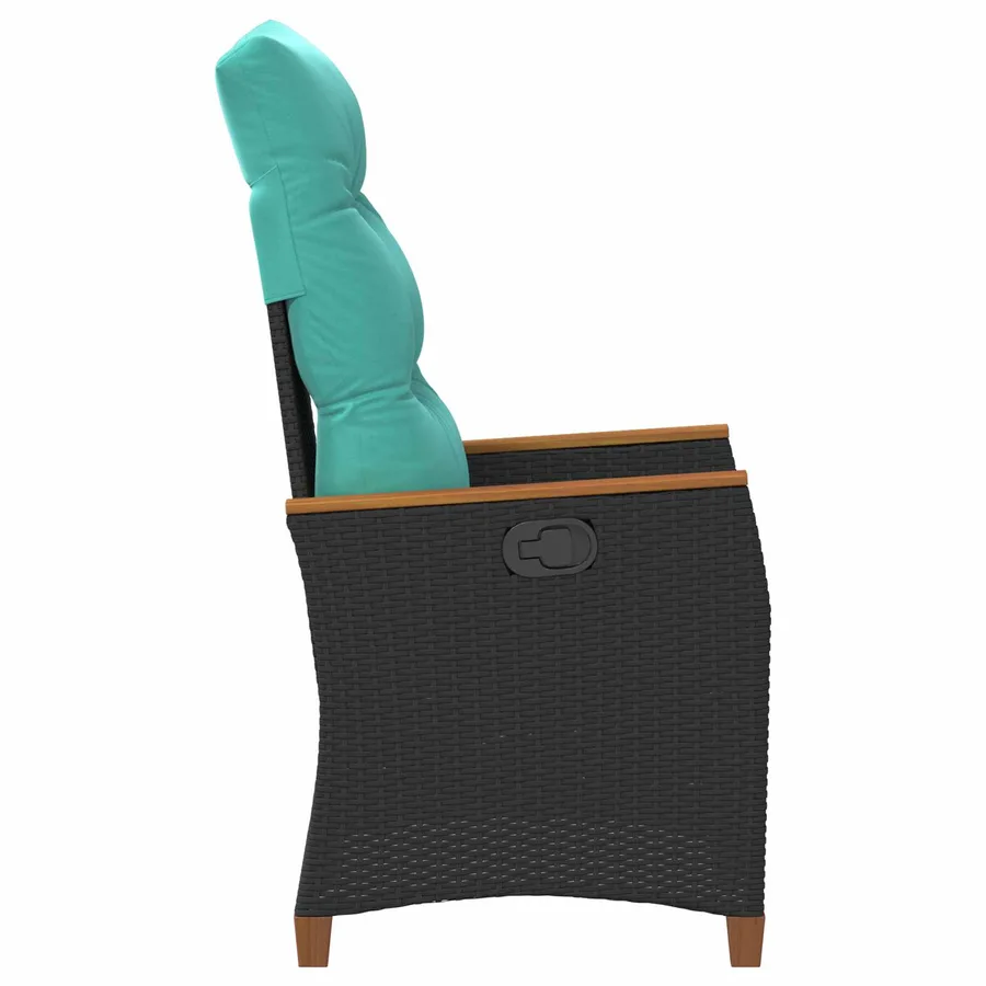 Chaise de jardin inclinable Noir et turquoise polyrotin - 5