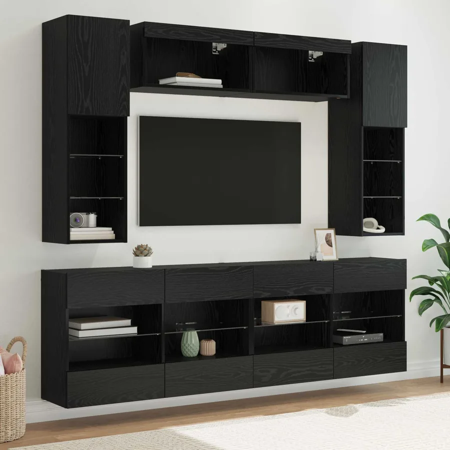 Ensemble de meuble TV mural 6 pcs Chêne Noir Bois d’ingénierie