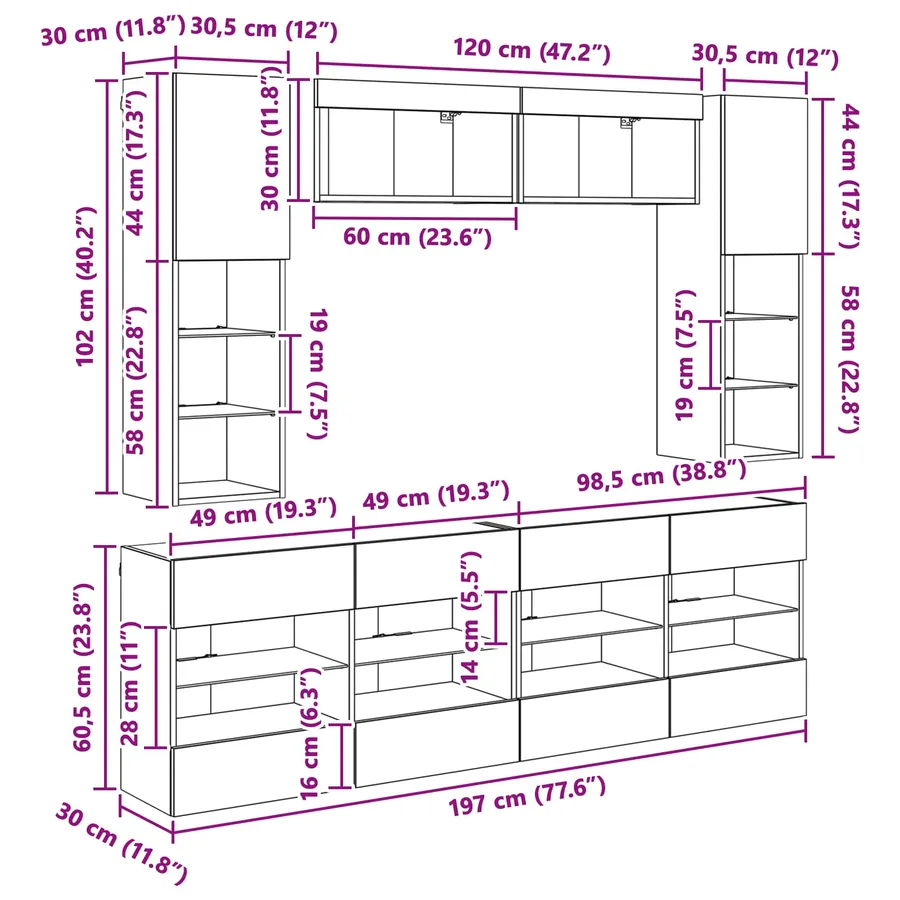 Ensemble de meuble TV mural 6 pcs Chêne Noir Bois d’ingénierie - 15