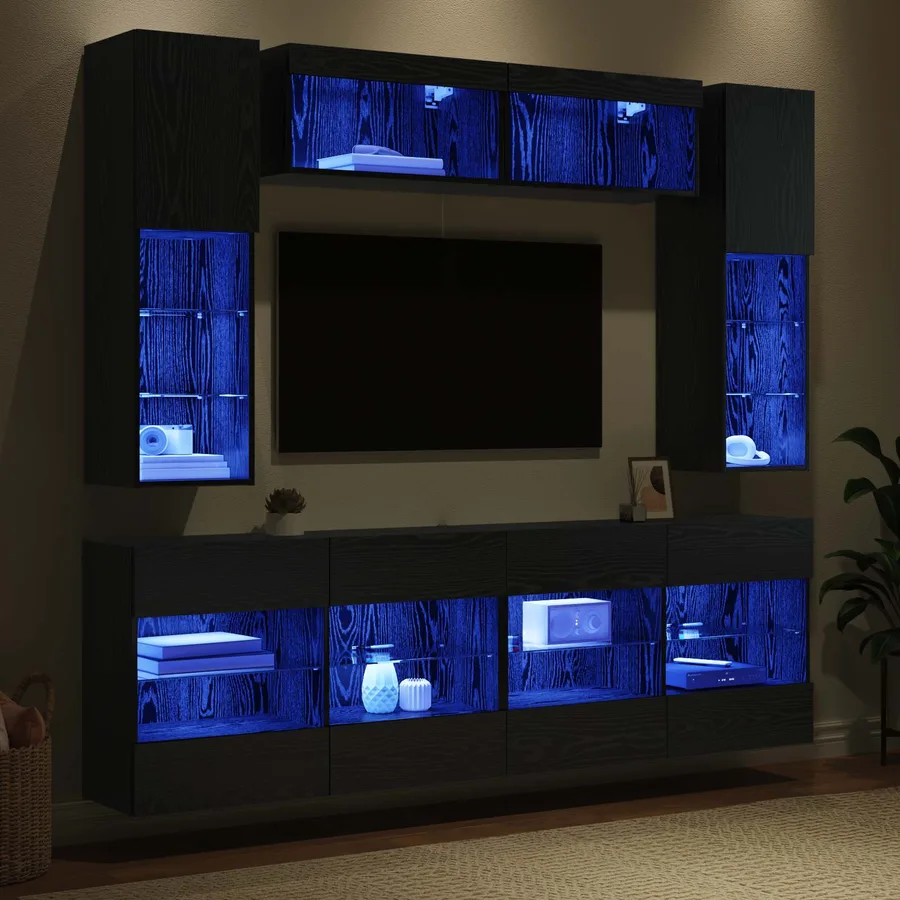 Ensemble de meuble TV mural 6 pcs Chêne Noir Bois d’ingénierie - 5