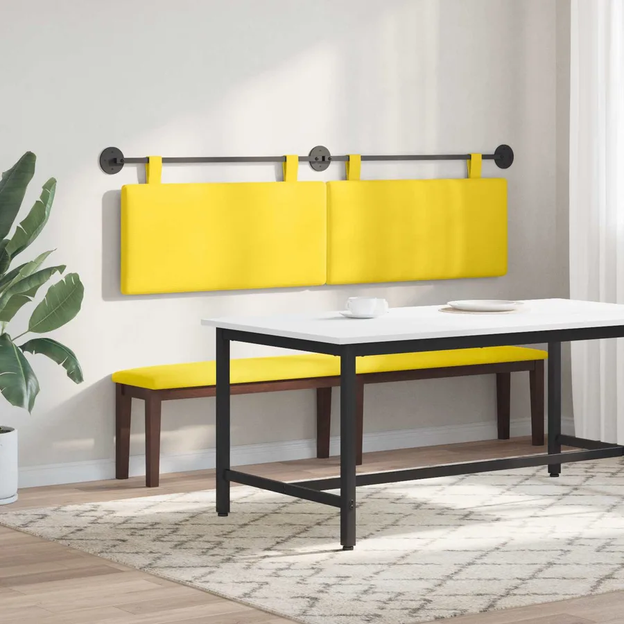 Tête de lit suspendue Jaune clair Tissu en velours côtelé - 4