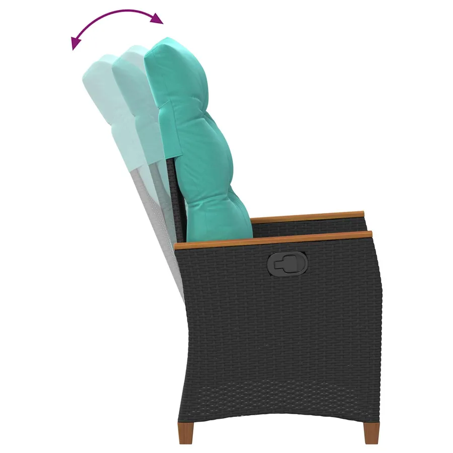 Chaise de jardin inclinable Noir et turquoise polyrotin - 9