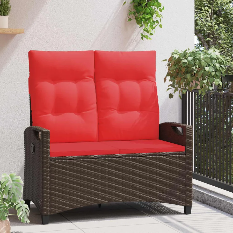 Banc de jardin avec oreiller Marron et rouge 105 x 60 x 112 cm - 3