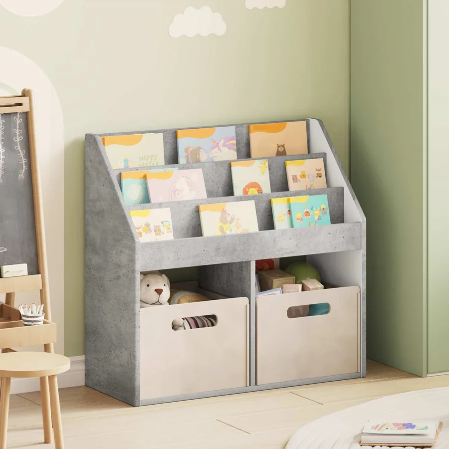 Bibliothèque pour enfants Gris béton 72,5 x 29,5 x 69 cm