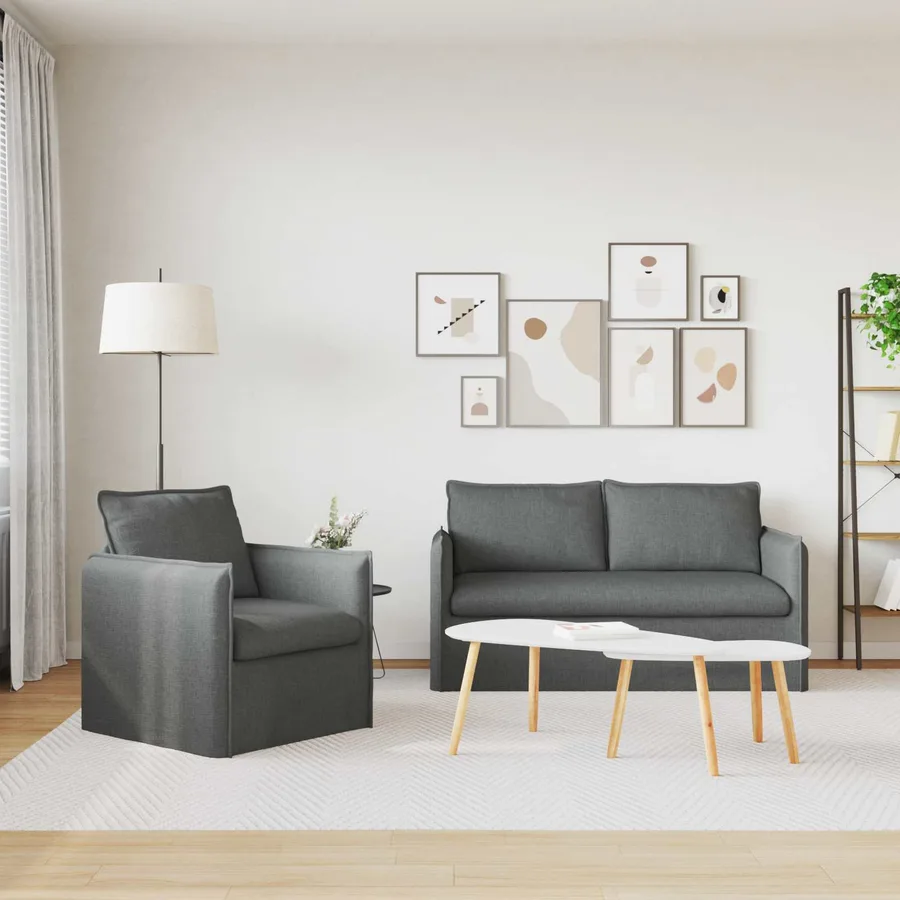 Ensemble de Canapés 2 pcs Gris foncé 156 x 82 x 85 cm Tissu - 3