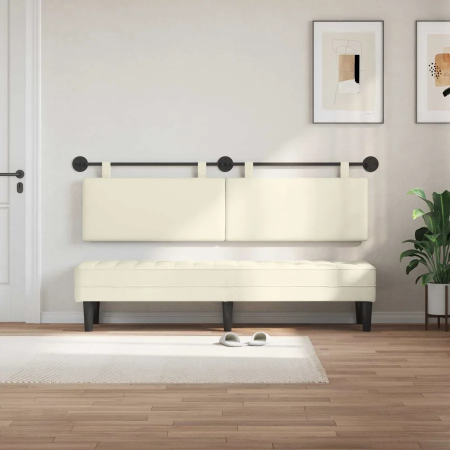 Tête de lit suspendue Crème Tissu en velours côtelé - 3