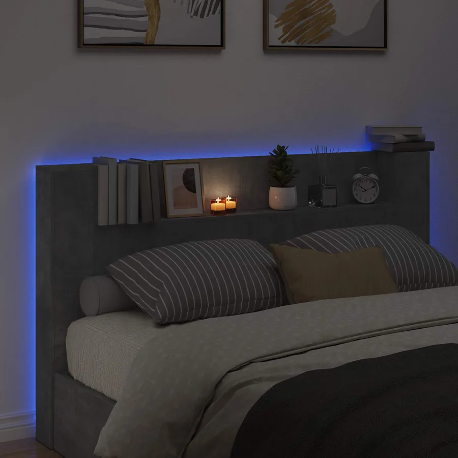 Cabinet de Tête de Lit avec LED Béton 180 x 16,5 x 103,5 cm - 4